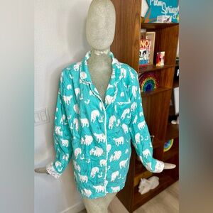 Munki Munki Teal and Cream Polar Bear Button-Up Pajama Top. Size XXL